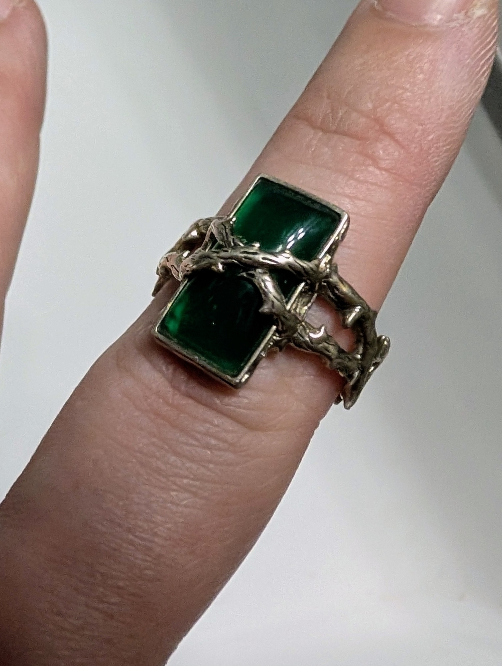 Clocks + Colours Sterling Silver with Green Onyx Stone Badlands Bold Ring Size 9